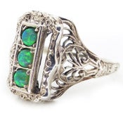 Image of Vintage Edwardian Style Green Fire Opal Glass Silver Cocktail Ring