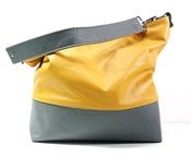 Color Block Leather Hobo - Gold and Gray