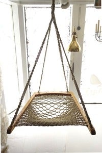 Image of Oak Macrame Woven Hanging Hammock Chair