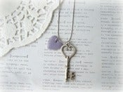 Image of Antique Silver Key with Purple Heart Necklace