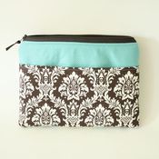 Image of e-reader case - chocolate damask with pocket