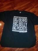 Image of BIG BEARDS BIG BELLY BIG POCKETS T SHIRT BLACK WITH SILVER PRINT 