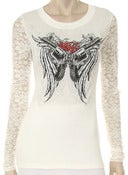 Image of Lace Sleeve Top w/ print and rhinestones