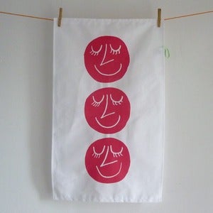 Image of Happy Heads tea towel - raspberry