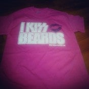 Image of PINK "I KISS BEARDS" WHITE PRINT WITH PURPLE LIPS
