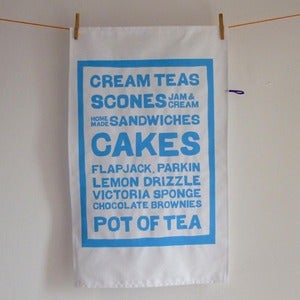 Image of Cream Teas tea towel - sky blue
