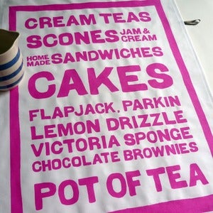 Image of Cream Teas tea towel - cerise pink
