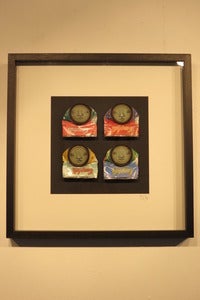 Image of "Campbell's-Eyes Closed" 4 framed can-men on ltd edition Warhol Campbell's soup cans by Mydogsighs