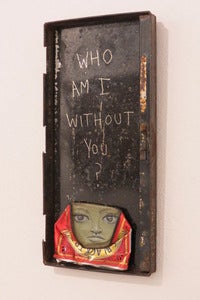 Image of "Who am I without you?" can man in rusted metal box by Mydogsighs