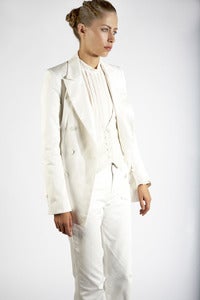 Image of Ecru Satin Collar Smoking Jacket