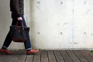 Image of The Helmet Bag : Selvage denim and Italian vegetable dyed leather