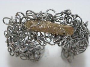 Image of Amber Chrystal Tangled Wire Cuff Bracelet