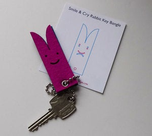Image of Smile & Cry Rabbit Key Bangle - pink & blue