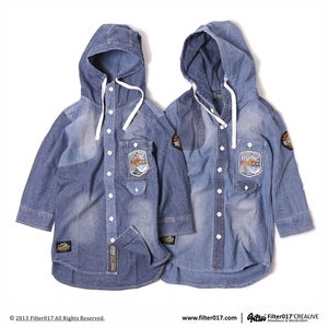 Image of Filter017 B.S.F. STONE-WASH DENIM HOODED SHIRTS