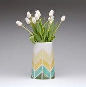Image of Herringbone Oval Vase in Yellow to Green